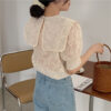 Lapel Embroidery Lace Cute Blouse Softie Shirt