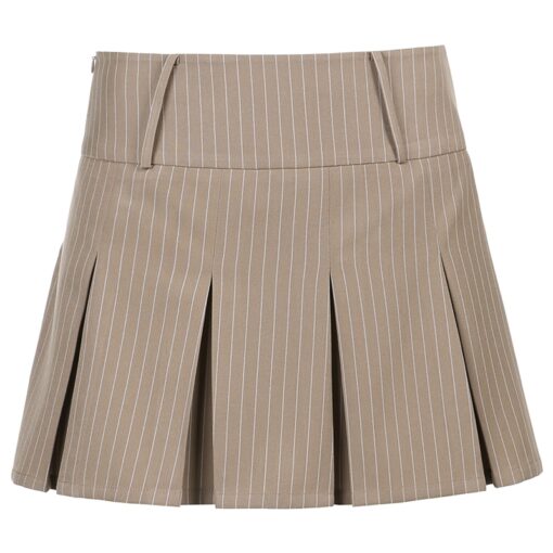 Soft Girl Pleated Striped Preppy Style Mini Skirt