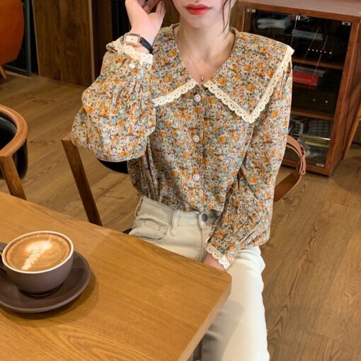 Lace Retro Casual Floral Printed Blouse Shirt