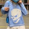 Cute Soft Girl Skull Print V Neck Knitted Harajuku Sweater