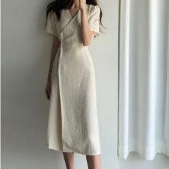 Cotton V neck Casual Short Sleeve Dress 2