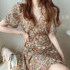 Vintage Floral Chiffon Short Sleeve Dress 1