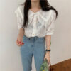 Vintage Embroidered Chic Lace Lapel Blouse Shirt