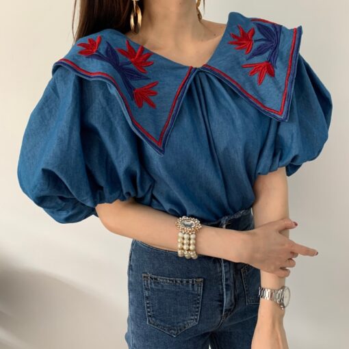 Softie Vintage Ethnic Style Flower Embroidey Blouse Shirt