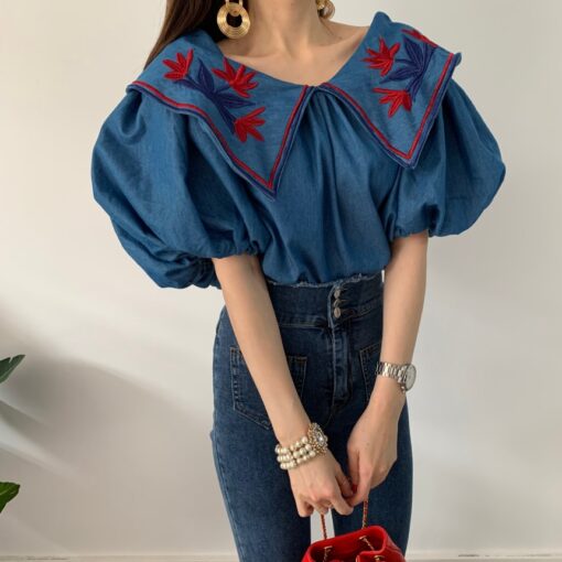 Softie Vintage Ethnic Style Flower Embroidey Blouse Shirt