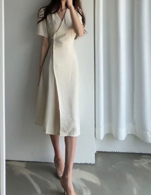 Cotton V neck Casual Short Sleeve Dress 9