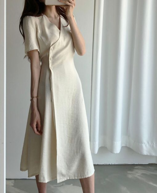 Cotton V neck Casual Short Sleeve Dress 10