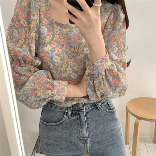 Cute Elegant Vintage Floral Loose Blouse Shirt