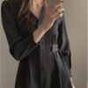Vintage Oversize Button Soft Girl Long Sleeve Dress 2