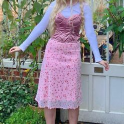 Soft Girl Floral Print High Waist Midi Skirt
