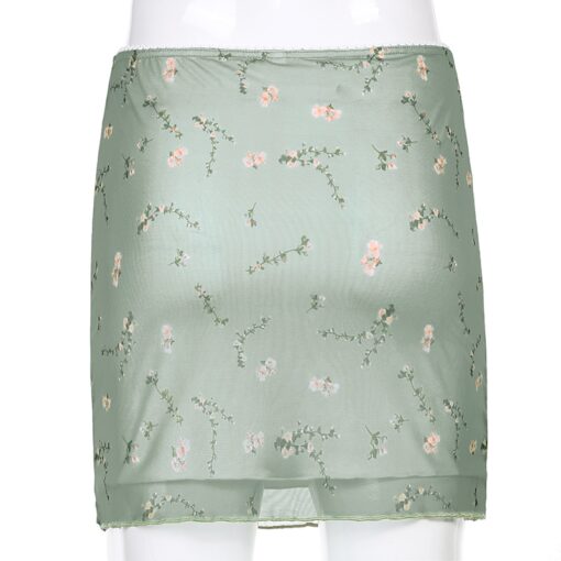 Soft Girl Floral Print Mesh Sweat Cute Skirt