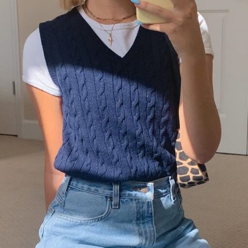 Soft Girl Preppy Style Knitted Sleeveless Sweater
