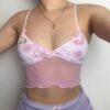 Floral Print Soft Girl Sexy Lace Mesh Cami Top