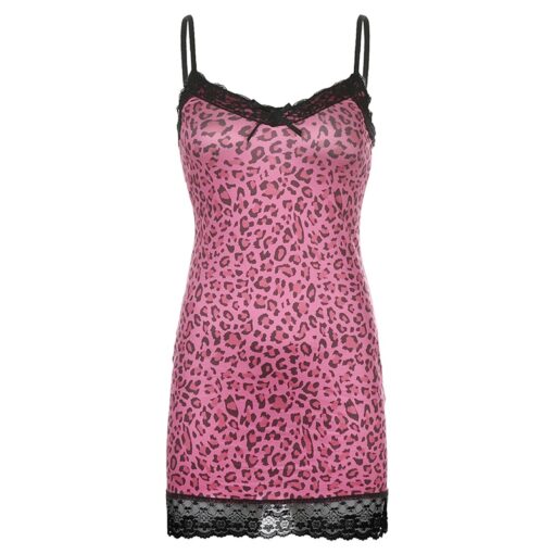 Soft Girl Lace Frill Leopard Pattern Mini Dress