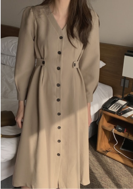 Vintage Oversize Button Soft Girl Long Sleeve Dress 1