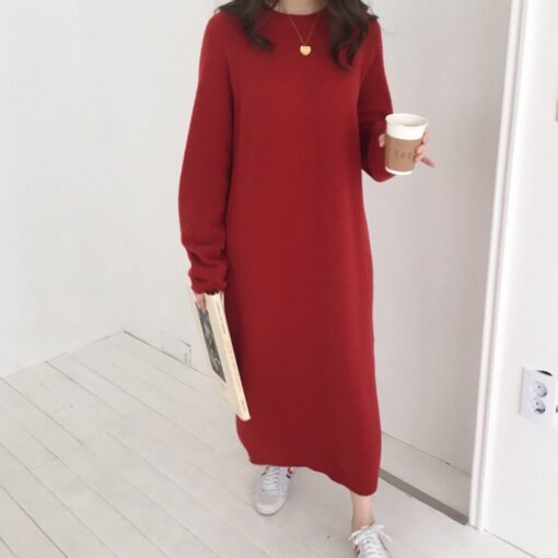 Knitted Long Sleeve Oversized Sweater Dress  2