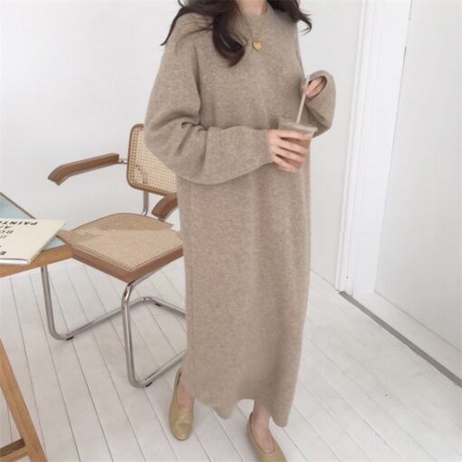 Knitted Long Sleeve Oversized Sweater Dress  1