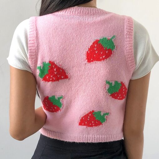 Pink Sweat Cute Strawberry Soft Girl Tank Knitted Crop Top