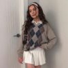 Argyle Plaid Preppy Style Vintage Soft Girl Sweater