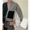 Patchwork Chic Knitted Women V-Neck Cardigan Sweater