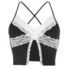 Split Patchwork Lace Sexy Soft Girl Cami Crop Top