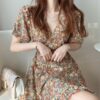 Vintage Floral Chiffon Short Sleeve Dress 8