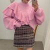 Soft Girl Solid Knitted Pleated Loose Sweater