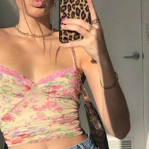 Floral Print 90s Lace Sexy Soft Girl Cami Top