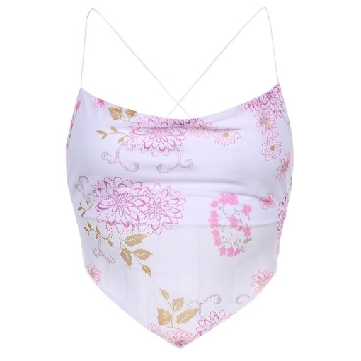 Floral Print Soft Girl Mesh Sexy Halter Top