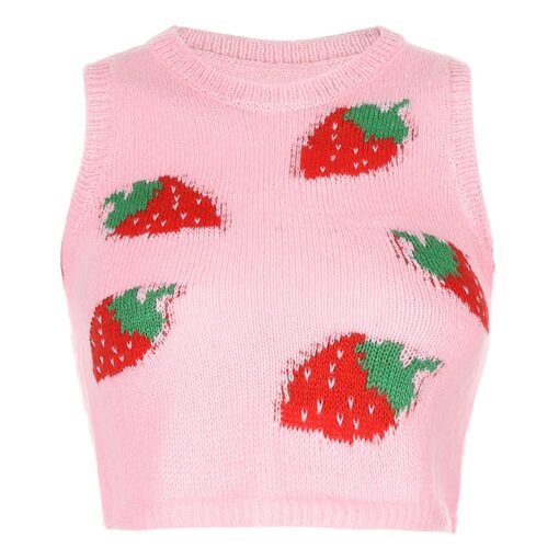 Pink Sweat Cute Strawberry Soft Girl Tank Knitted Crop Top