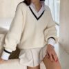 V Neck Casual Preppy Style Soft Girl Sweater
