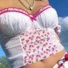 Cute Soft Girl Milkmaid Strawberry Cami Crop Top